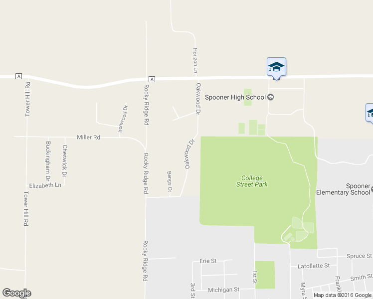 map of restaurants, bars, coffee shops, grocery stores, and more near Oakwood Drive in Spooner