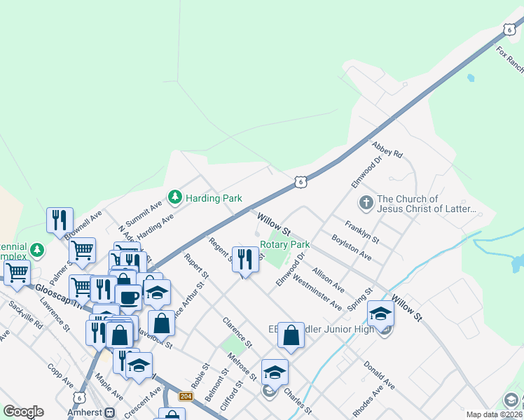 map of restaurants, bars, coffee shops, grocery stores, and more near 193 A Victoria Street East in Amherst