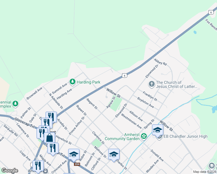 map of restaurants, bars, coffee shops, grocery stores, and more near 193 A Victoria Street East in Amherst