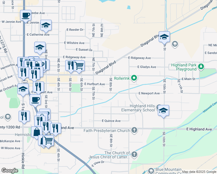 map of restaurants, bars, coffee shops, grocery stores, and more near 770 East Newport Avenue in Hermiston