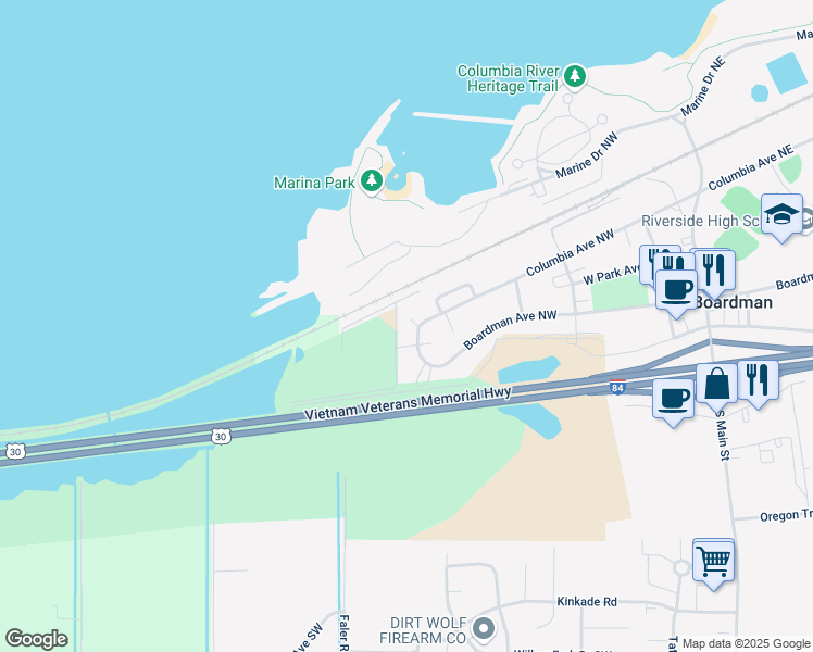 map of restaurants, bars, coffee shops, grocery stores, and more near 331 Boardman Avenue Northwest in Boardman