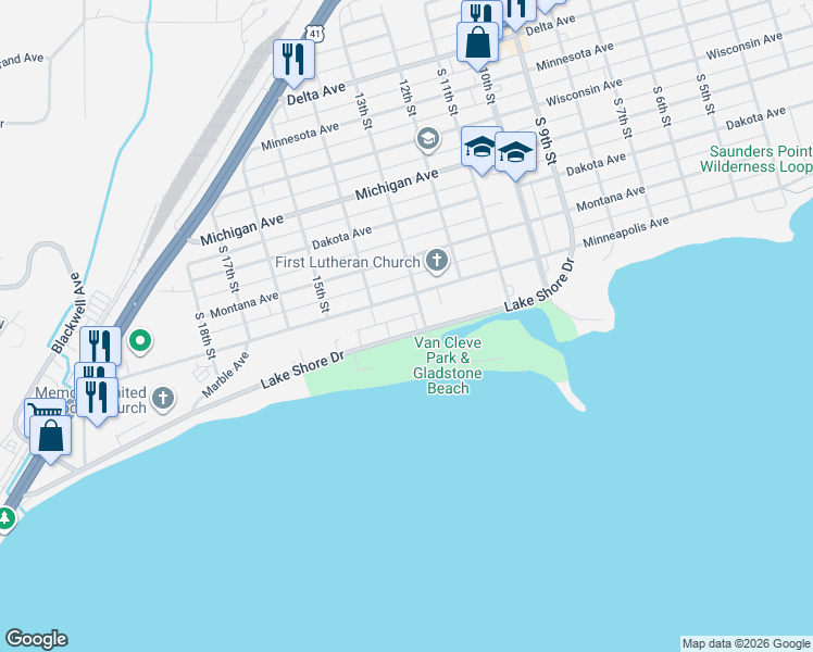 map of restaurants, bars, coffee shops, grocery stores, and more near 1301-1399 Minneapolis Avenue in Gladstone