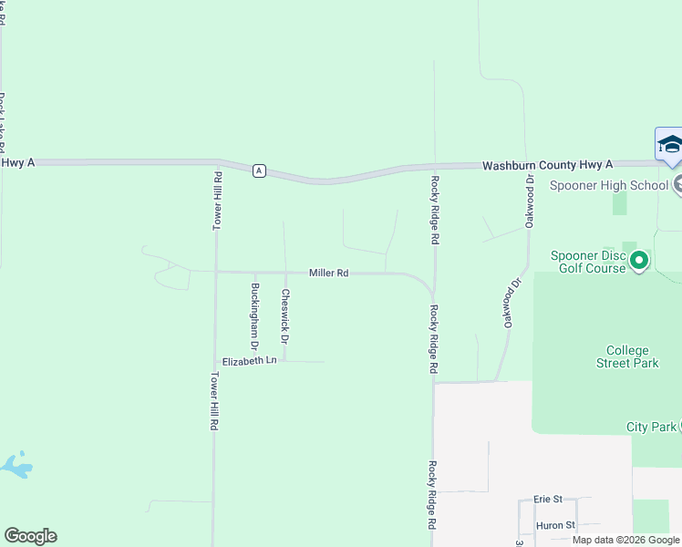 map of restaurants, bars, coffee shops, grocery stores, and more near Miller Road in Spooner