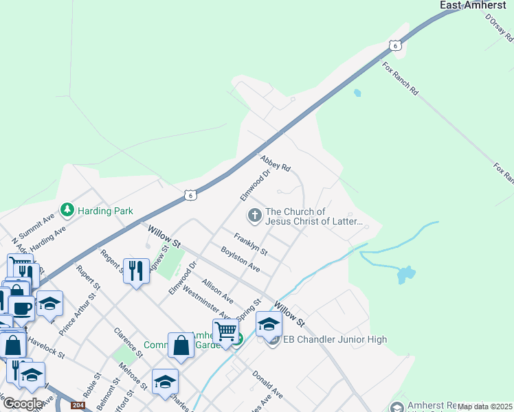 map of restaurants, bars, coffee shops, grocery stores, and more near 3 Fletcher Drive in Amherst