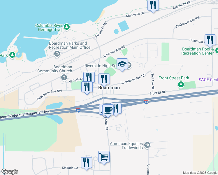 map of restaurants, bars, coffee shops, grocery stores, and more near in Boardman
