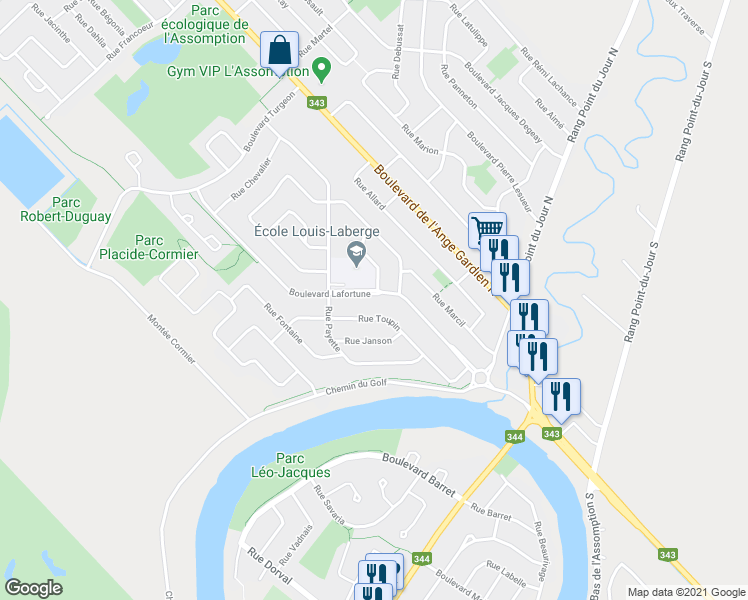 map of restaurants, bars, coffee shops, grocery stores, and more near 940 Boulevard Lafortune in L'Assomption