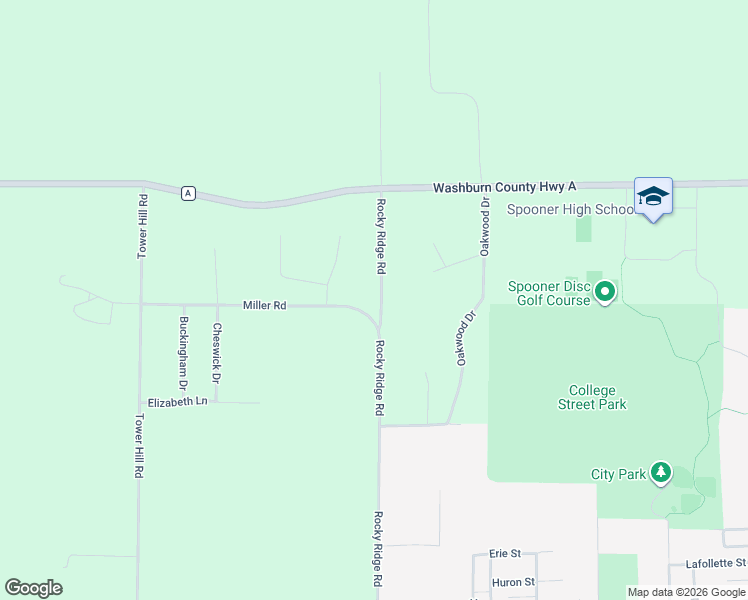 map of restaurants, bars, coffee shops, grocery stores, and more near N5601 Rocky Ridge Road in Spooner