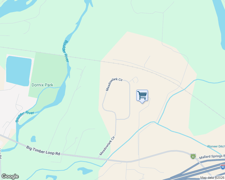 map of restaurants, bars, coffee shops, grocery stores, and more near 51 Meadowlark Circle in Big Timber