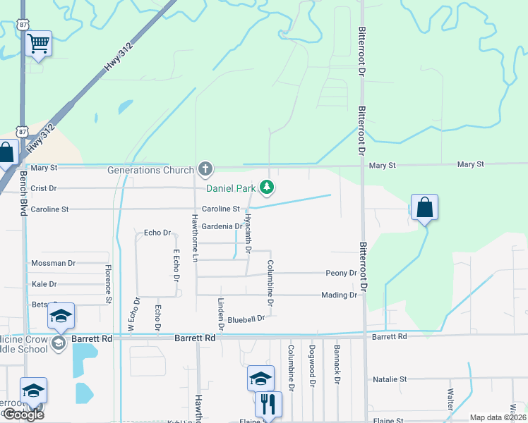map of restaurants, bars, coffee shops, grocery stores, and more near 1345 Mossman Dr in Billings
