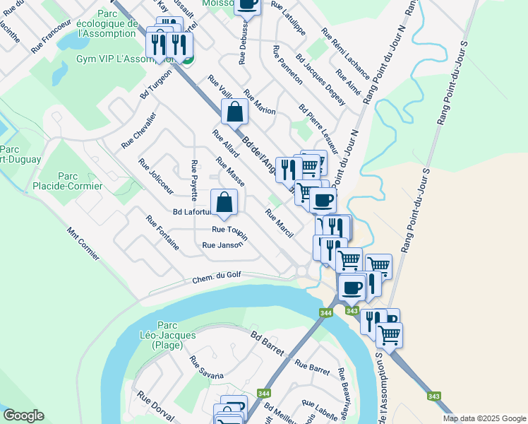 map of restaurants, bars, coffee shops, grocery stores, and more near 1006 Rue Marcil in L'Assomption