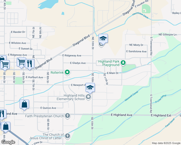 map of restaurants, bars, coffee shops, grocery stores, and more near 994 East Main Street in Hermiston