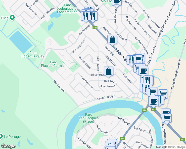 map of restaurants, bars, coffee shops, grocery stores, and more near 993 Boulevard Lafortune in L'Assomption