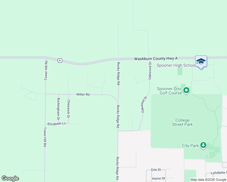 map of restaurants, bars, coffee shops, grocery stores, and more near N5601 Rocky Ridge Road in Spooner