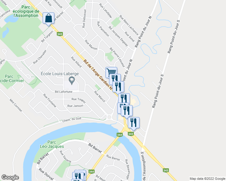 map of restaurants, bars, coffee shops, grocery stores, and more near 850 Boul L'Ange Gardien North in L'Assomption