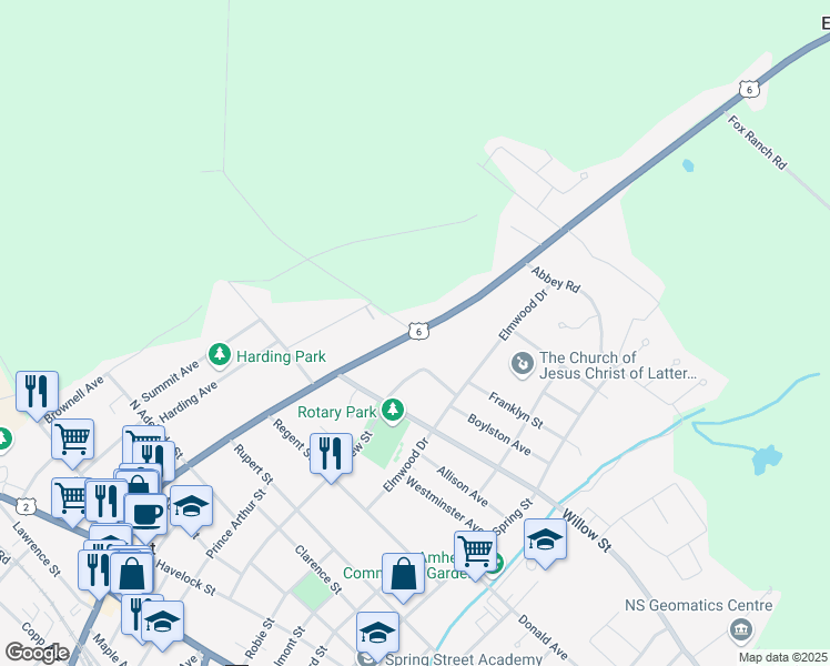 map of restaurants, bars, coffee shops, grocery stores, and more near Victoria Street East in Amherst