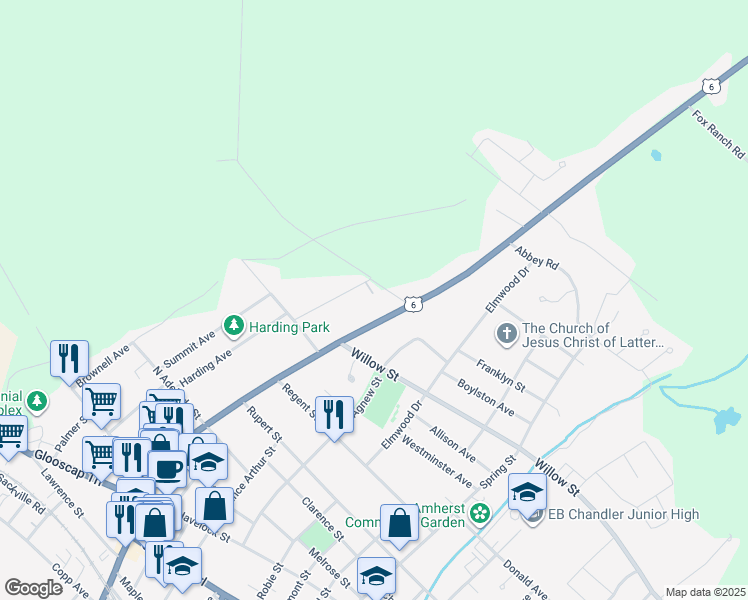 map of restaurants, bars, coffee shops, grocery stores, and more near 212 Victoria Street East in Amherst