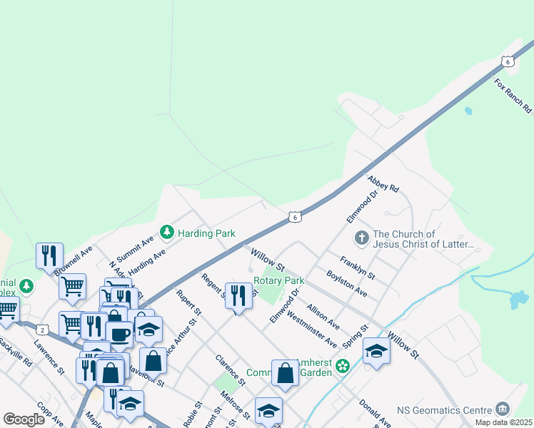 map of restaurants, bars, coffee shops, grocery stores, and more near 212 Victoria Street East in Amherst