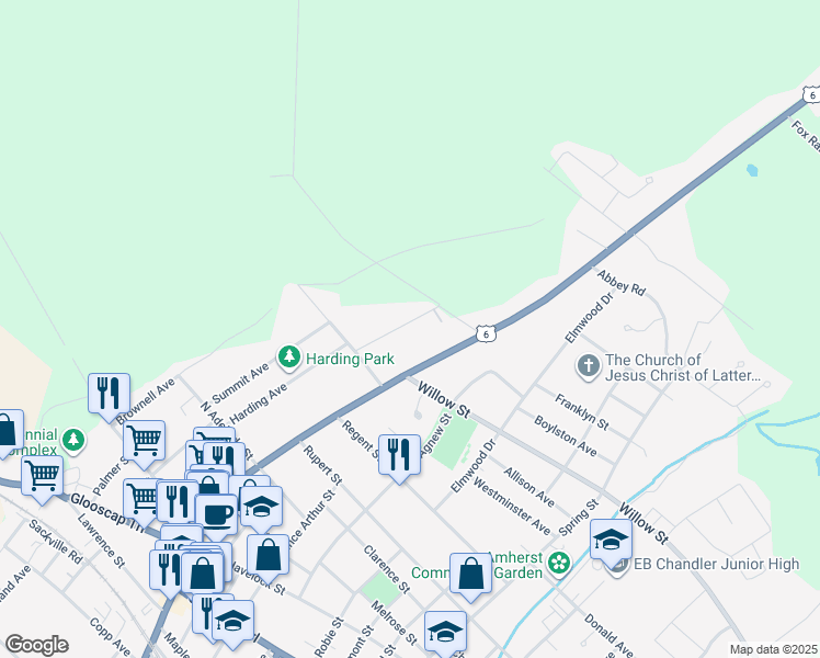map of restaurants, bars, coffee shops, grocery stores, and more near 11 Durley Street in Amherst