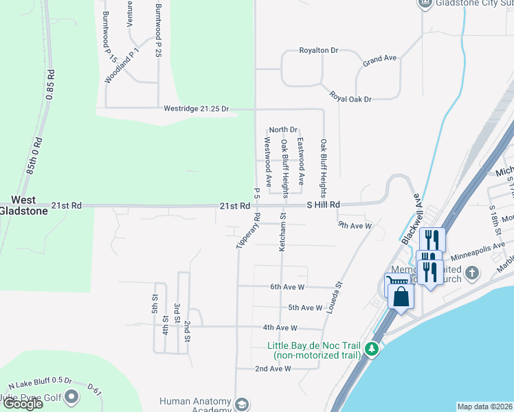 map of restaurants, bars, coffee shops, grocery stores, and more near 153 P 5 in Gladstone