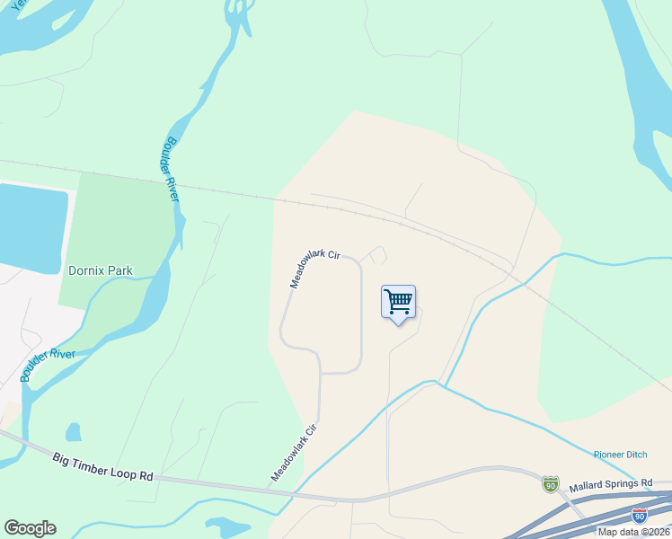 map of restaurants, bars, coffee shops, grocery stores, and more near 51 Meadowlark Circle in Big Timber