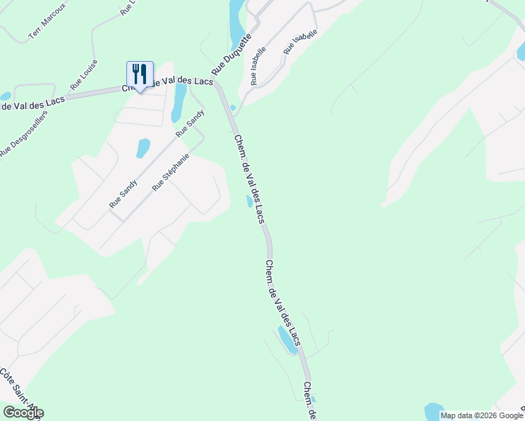 map of restaurants, bars, coffee shops, grocery stores, and more near 1374 Chemin de Val des Lacs in Sainte-Sophie