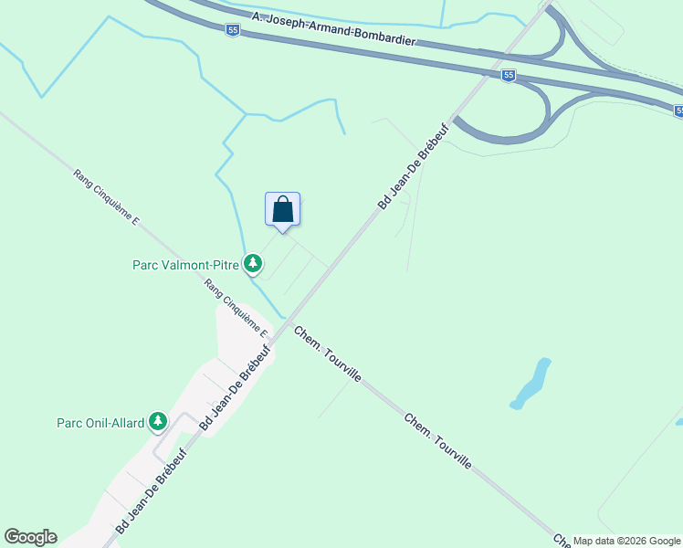 map of restaurants, bars, coffee shops, grocery stores, and more near 3755 Boulevard Jean-De Brébeuf in Drummondville