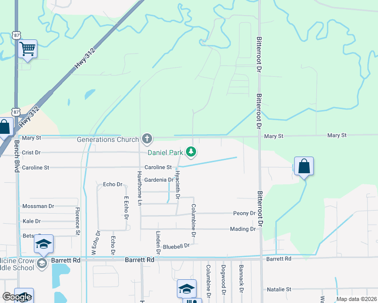 map of restaurants, bars, coffee shops, grocery stores, and more near 1309 Crist Drive in Billings
