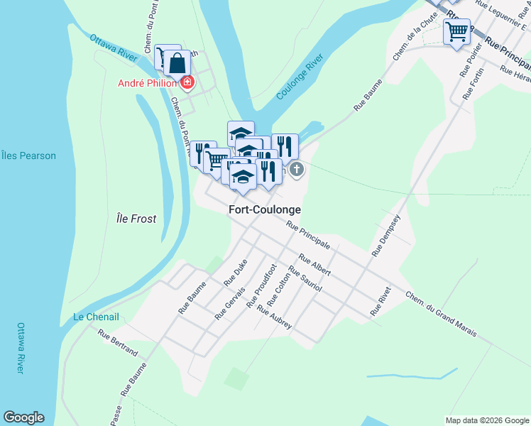map of restaurants, bars, coffee shops, grocery stores, and more near 171 Rue Principale in Fort-Coulonge