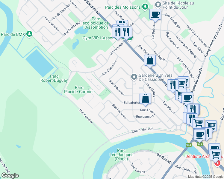 map of restaurants, bars, coffee shops, grocery stores, and more near 1059 Boulevard Lafortune in L'Assomption