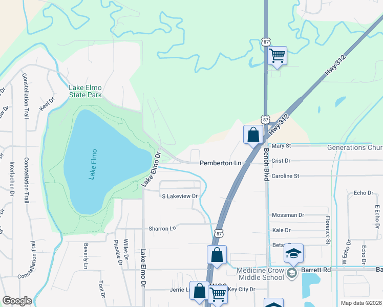 map of restaurants, bars, coffee shops, grocery stores, and more near 531 Pemberton Lane in Billings