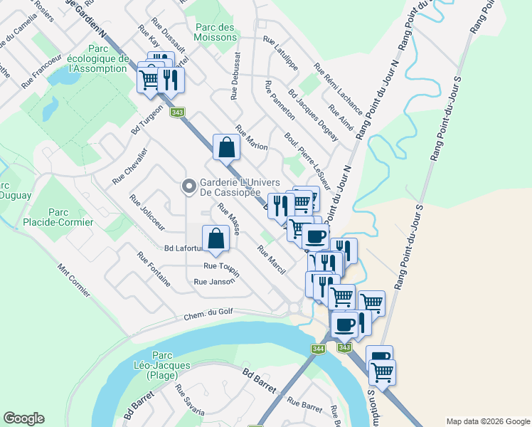 map of restaurants, bars, coffee shops, grocery stores, and more near 895 Boulevard de l'Ange Gardien Nord in L'Assomption