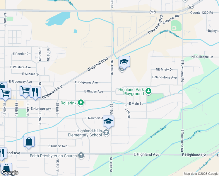 map of restaurants, bars, coffee shops, grocery stores, and more near 225 County 1219 Road in Hermiston