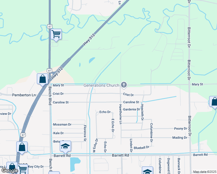 map of restaurants, bars, coffee shops, grocery stores, and more near 1122 Mary Street in Billings