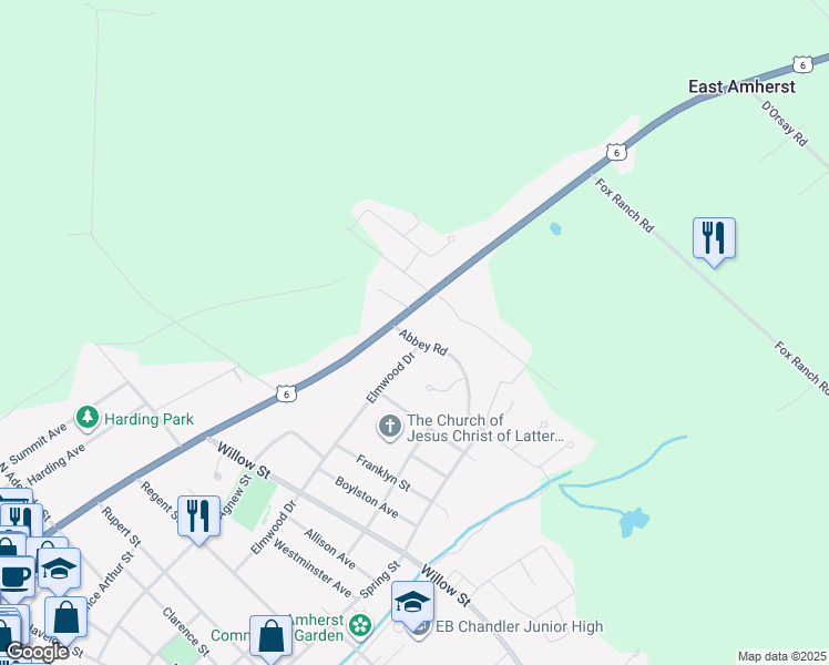 map of restaurants, bars, coffee shops, grocery stores, and more near 2 Abbey Road in Amherst