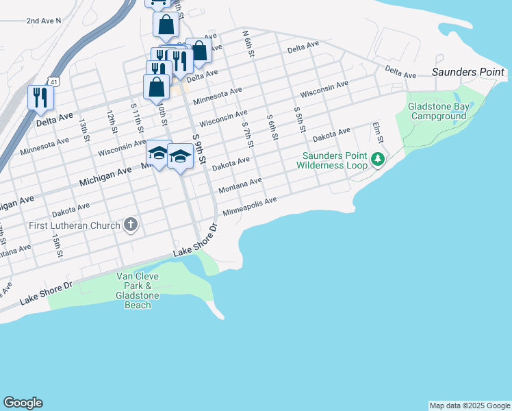 map of restaurants, bars, coffee shops, grocery stores, and more near 709 Minneapolis Avenue in Gladstone