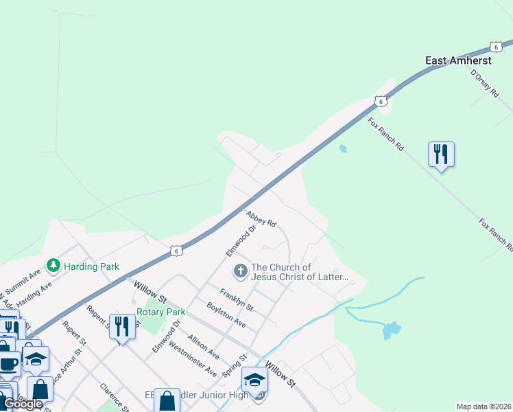 map of restaurants, bars, coffee shops, grocery stores, and more near 251 Victoria Street East in Amherst