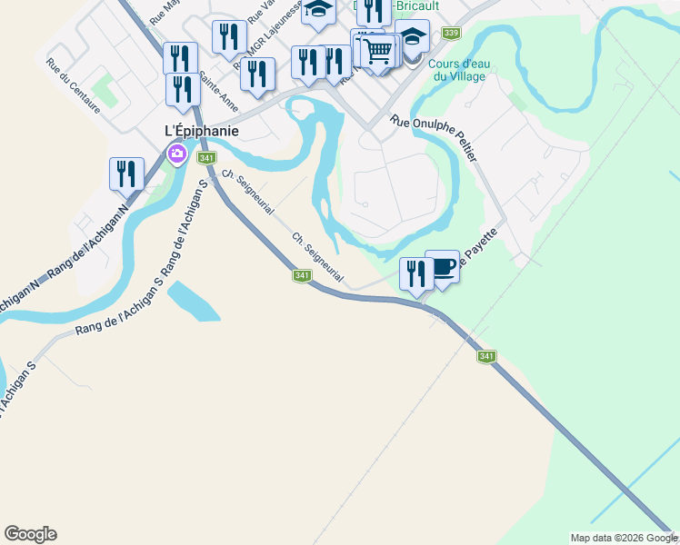 map of restaurants, bars, coffee shops, grocery stores, and more near 612 Chemin Seigneurial in L'Épiphanie