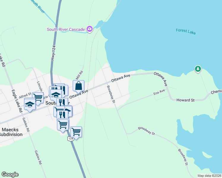 map of restaurants, bars, coffee shops, grocery stores, and more near 35 Broadway Street in South River