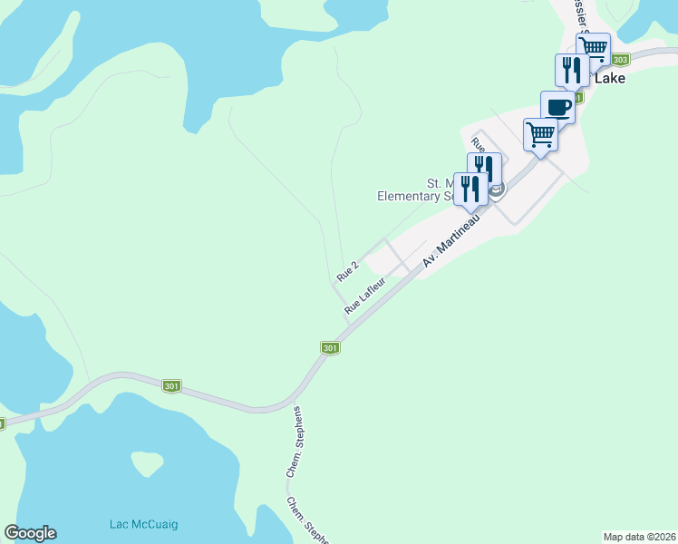 map of restaurants, bars, coffee shops, grocery stores, and more near 15 Rue 2 in Otter Lake