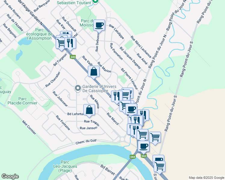 map of restaurants, bars, coffee shops, grocery stores, and more near 927 Rue Vaillant in L'Assomption