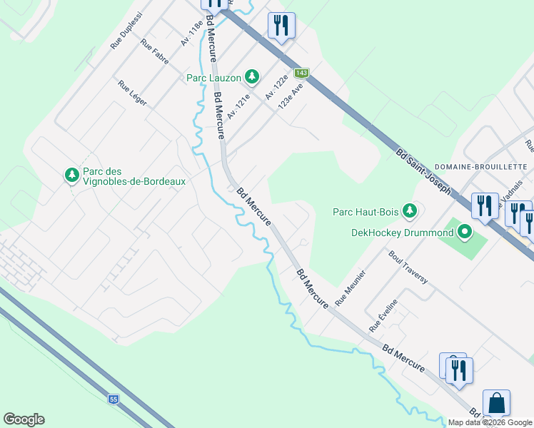 map of restaurants, bars, coffee shops, grocery stores, and more near 2388 Boulevard Mercure in Drummondville