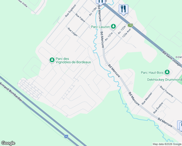 map of restaurants, bars, coffee shops, grocery stores, and more near Rue du Sylvaner in Drummondville