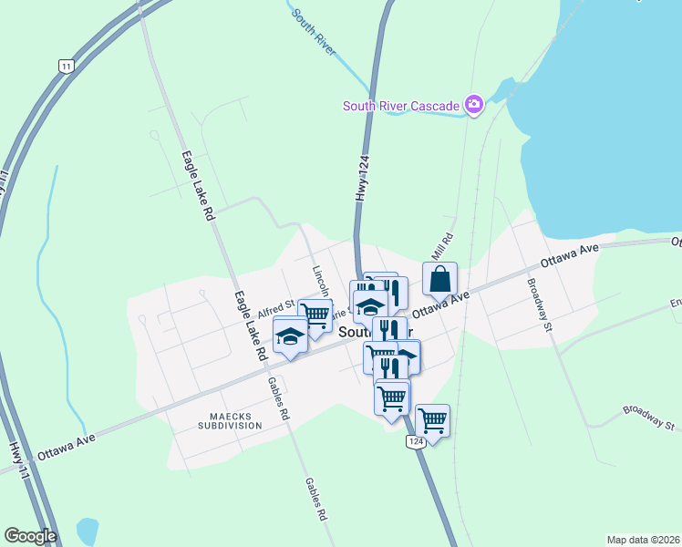 map of restaurants, bars, coffee shops, grocery stores, and more near 15 Connoly Street in South River
