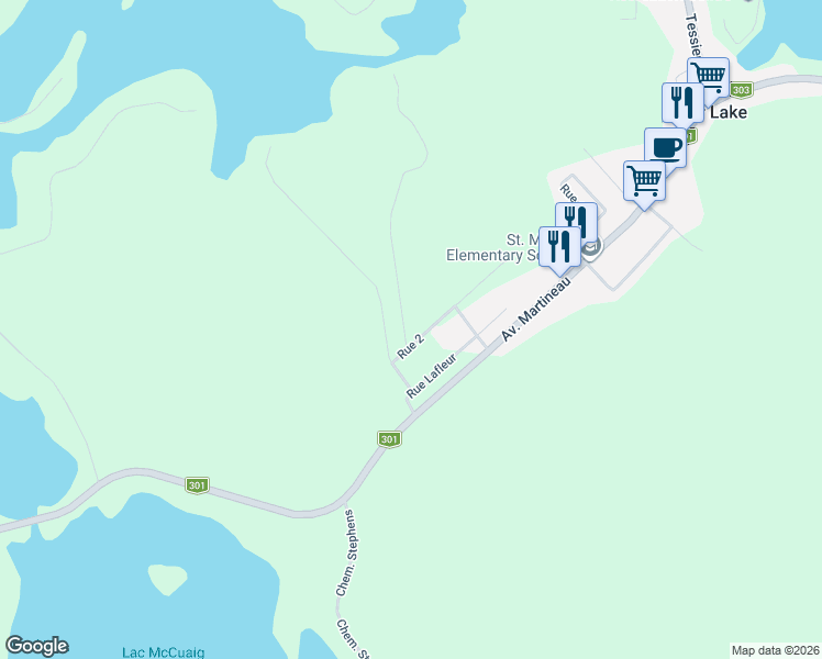 map of restaurants, bars, coffee shops, grocery stores, and more near 15 Rue 2 in Otter Lake