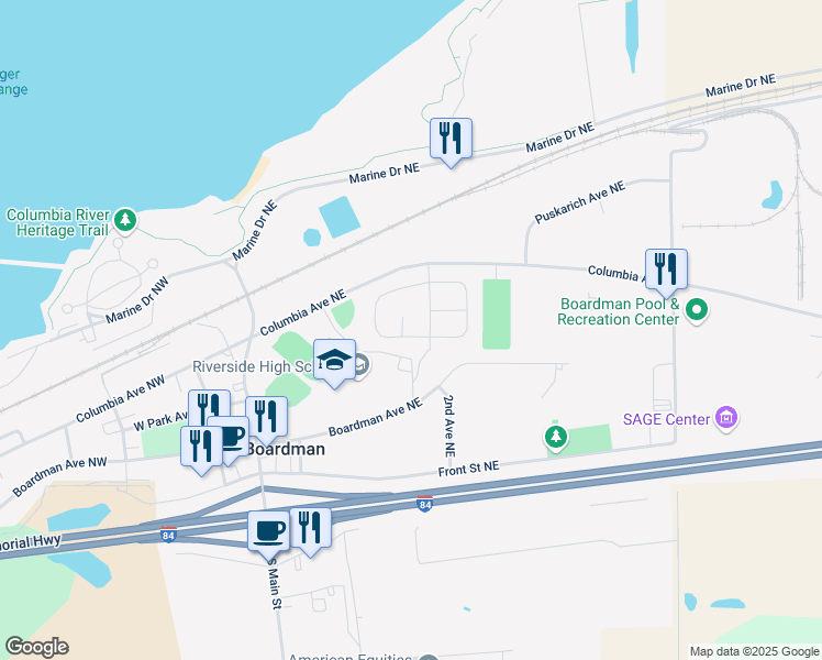 map of restaurants, bars, coffee shops, grocery stores, and more near 210 Anderson Circle Northeast in Boardman
