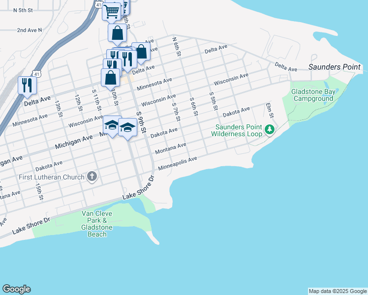 map of restaurants, bars, coffee shops, grocery stores, and more near 701 Montana Avenue in Gladstone