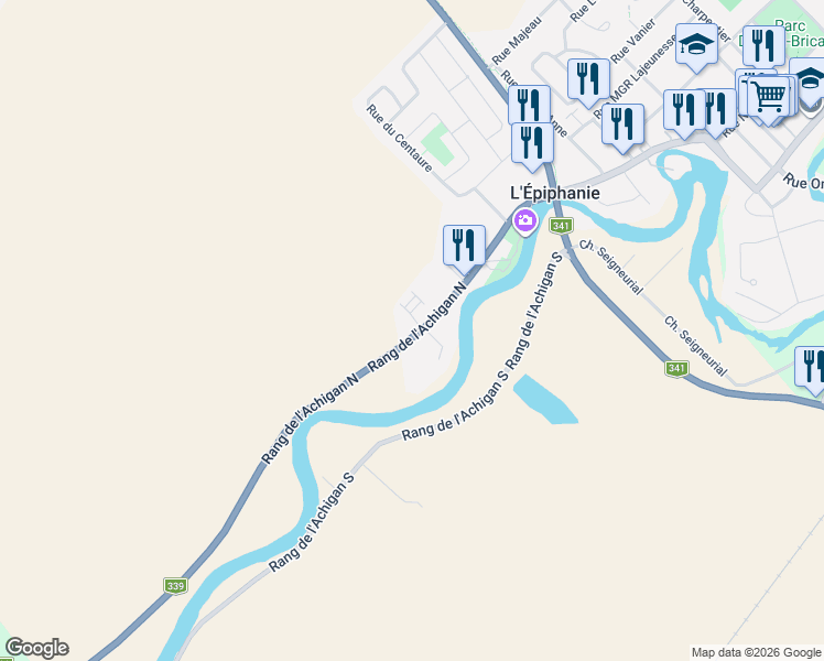 map of restaurants, bars, coffee shops, grocery stores, and more near 946 Rang de l'Achigan Nord in L'Épiphanie