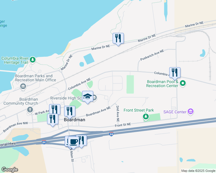 map of restaurants, bars, coffee shops, grocery stores, and more near 210 Anderson Circle Northeast in Boardman