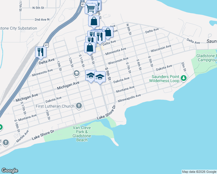map of restaurants, bars, coffee shops, grocery stores, and more near 912 Montana Ave in Gladstone