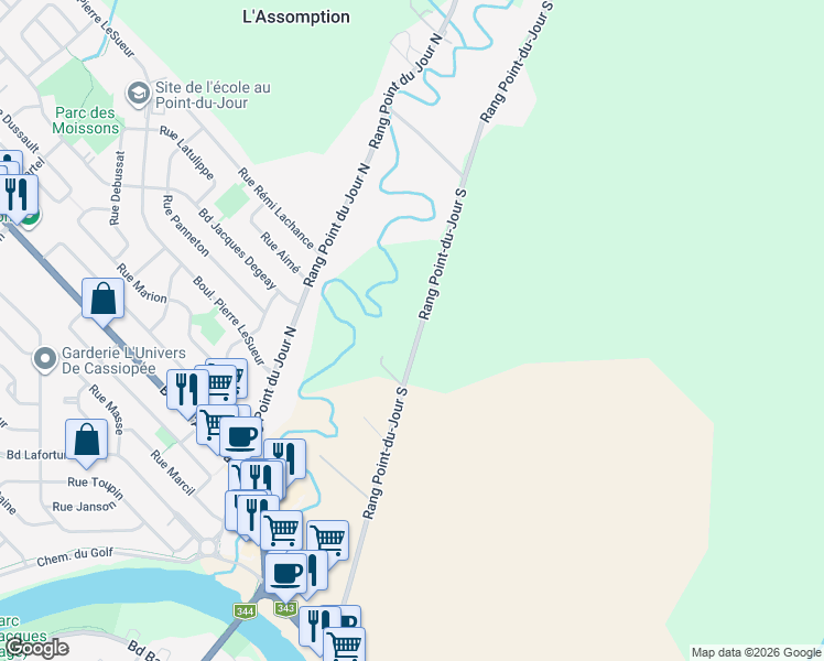 map of restaurants, bars, coffee shops, grocery stores, and more near 195 Rang Point-du-Jour Sud in L'Assomption